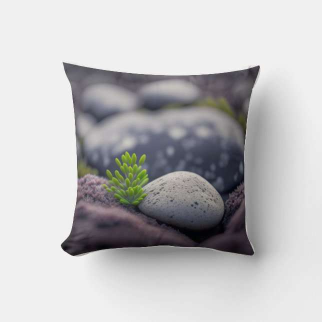 Leaves Pebbles Calm Tranquil Nature Peaceful River Throw Pillow (Front)