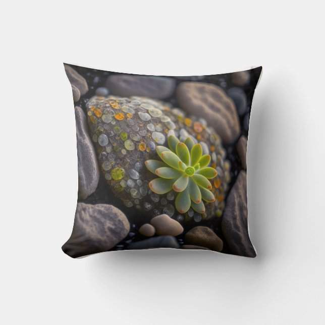 Leaves Pebbles Calm Tranquil Nature Peaceful River Throw Pillow (Front)