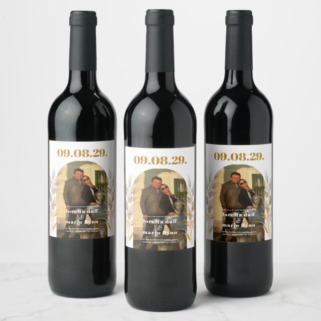 Leaves Photo Arch Save the date  Wine Label (Bottles)
