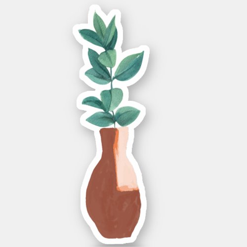 Leaves Potted Plant Vase Design Aesthetic Sticker