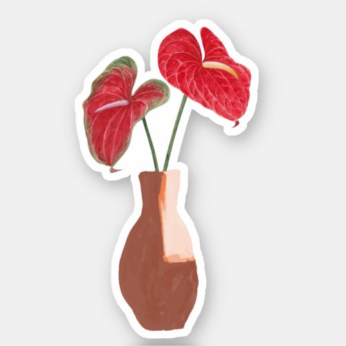 Leaves Potted Plant Vase Design Aesthetic Sticker