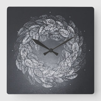 leaves prints in circle square wall clock