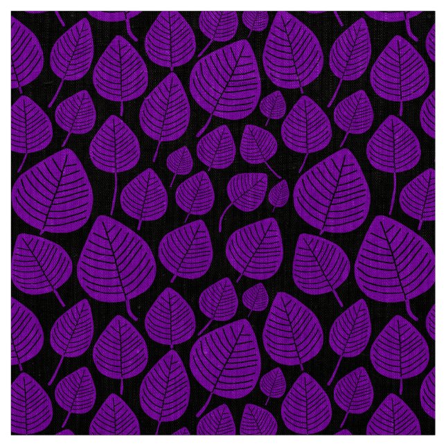 Leaves - Purple on Black Fabric (Swatch)