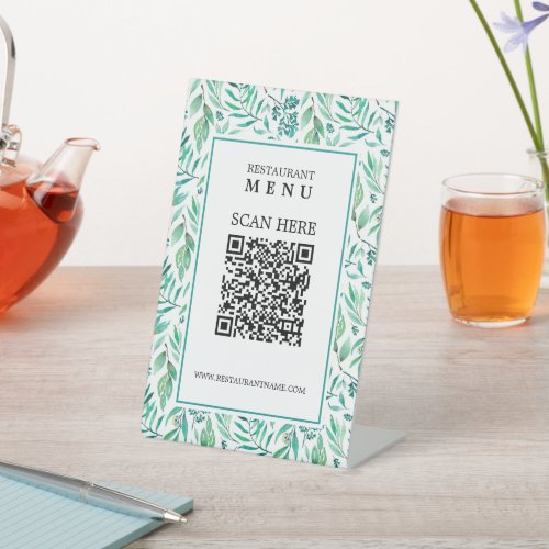 Leaves  QR Code Digital Menu  Pedestal Sign