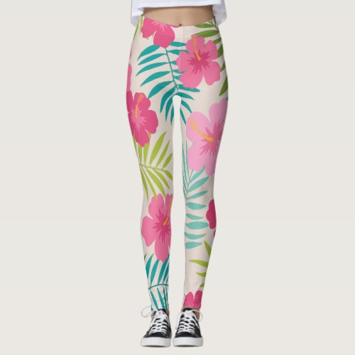 Leaves Roses Garden Colorful Hawaiian Leggings