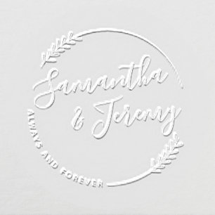 Leaves Round Wedding Couple Monogram Embosser