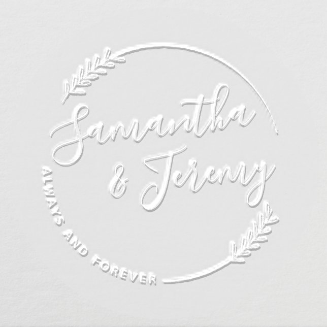 Leaves Round Wedding Couple Monogram Embosser (Design)