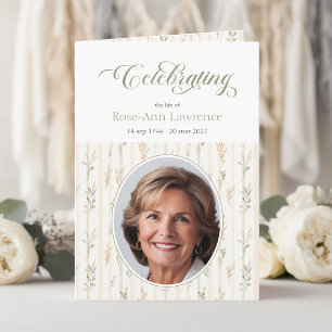 Leaves Sage green & ivory 2 photos funeral folded Program