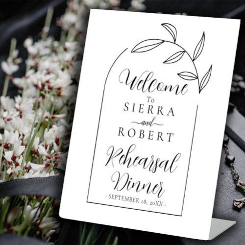 Leaves Script Minimal  Rehearsal Dinner Welcome Pedestal Sign