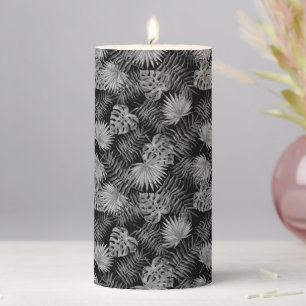 LEAVES SEAMLESS PATTERN BLACK AND WHITE  PILLAR CANDLE