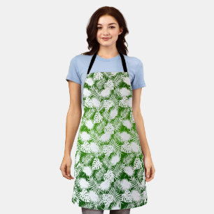 LEAVES SEAMLESS PATTERN GREEN WHITE  APRON