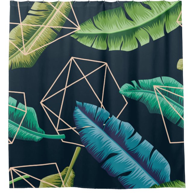 Leaves seamless pattern with abstract polygonal li shower curtain (Front)