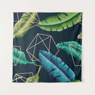 Leaves seamless pattern with abstract polygonal li tapestry