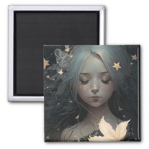 Leaves  Stars Fairy Tale Fantasy Girl Magnet