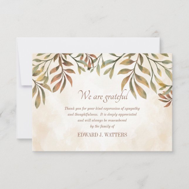 Leaves Sympathy Thank You Card (Front)