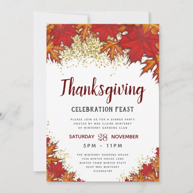 Leaves | Thanksgiving Dinner Party Invitation (Front)