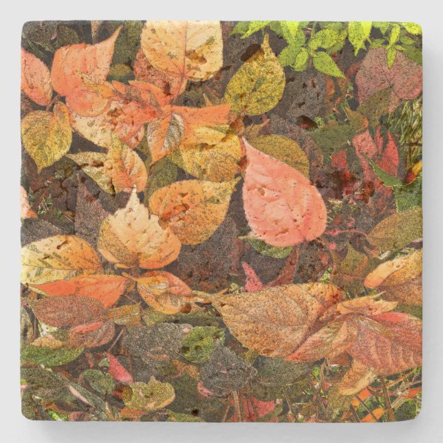 "LEAVES" TRAVERTINE COASTER WITH CORK BACKING (Front)
