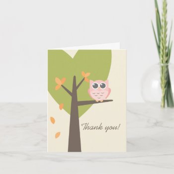 Leaves Tree Pink Owl Autumn Baby Shower Thank You by red_dress at Zazzle