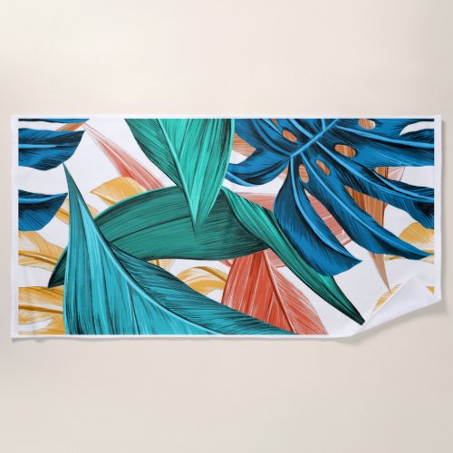 Leaves Tropical exotic green plant Beach Towel