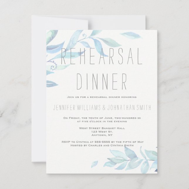 Leaves watercolor rehearsal dinner invitations (Front)