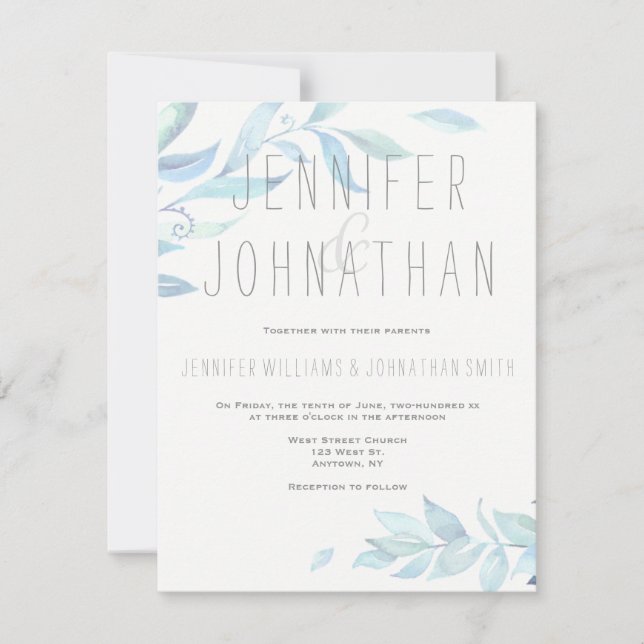 Leaves watercolor wedding invitations (Front)