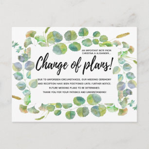 Leaves Wedding Change of Plans Postponed Cancelled Postcard