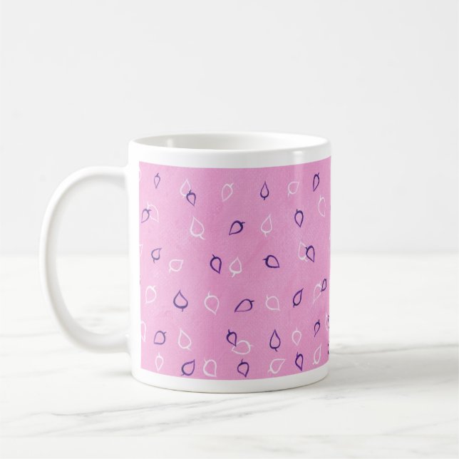 Leaves White Purple Outlines on Blended Pink Mugs (Left)