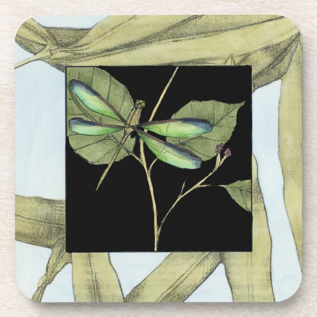 Leaves with Dragonfly Inset by Jennifer Goldberger Beverage Coaster (Front)