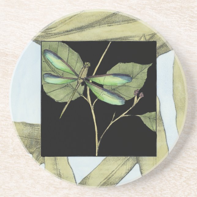 Leaves with Dragonfly Inset by Jennifer Goldberger Coaster (Front)