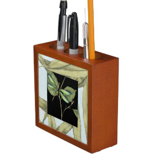 Leaves with Dragonfly Inset by Jennifer Goldberger Desk Organizer