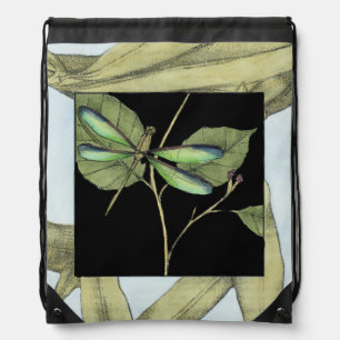 Leaves with Dragonfly Inset by Jennifer Goldberger Drawstring Bag