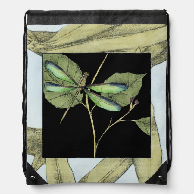 Leaves with Dragonfly Inset by Jennifer Goldberger Drawstring Bag (Front)