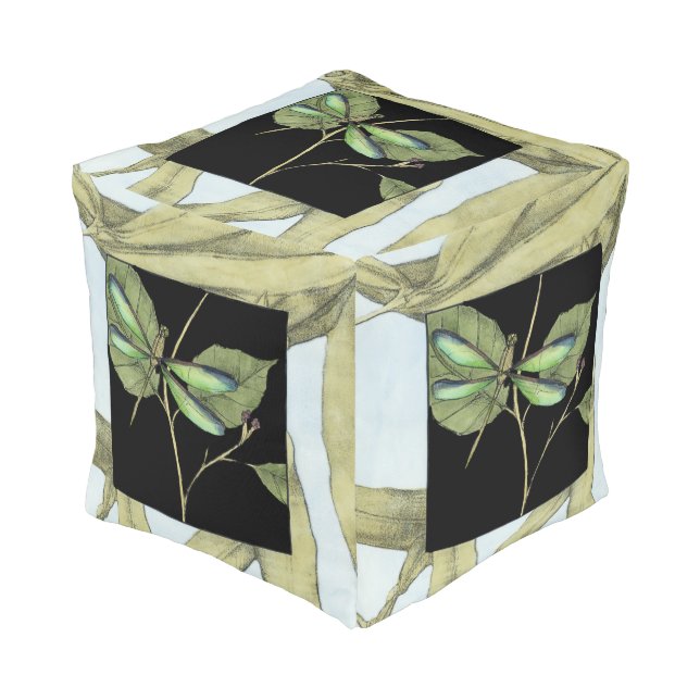 Leaves with Dragonfly Inset by Jennifer Goldberger Pouf (Angled Front)