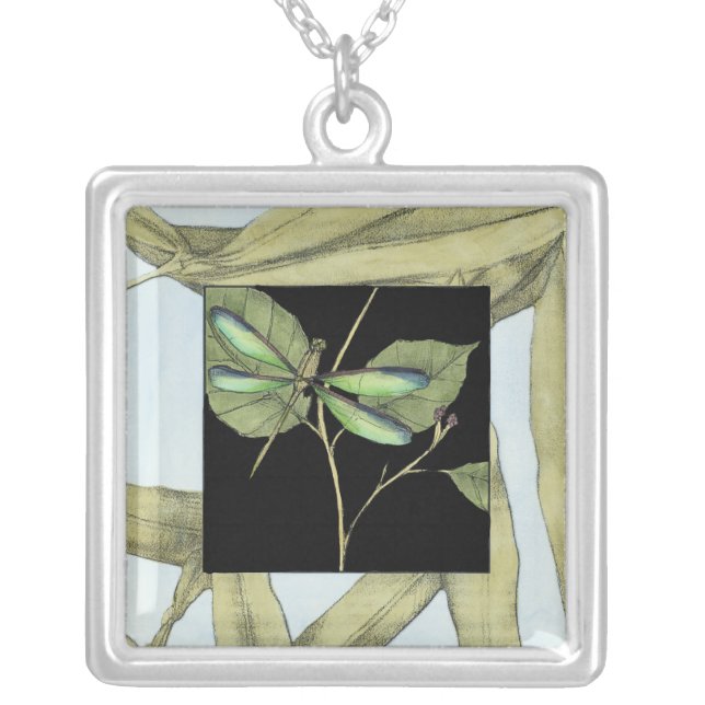 Leaves with Dragonfly Inset by Jennifer Goldberger Silver Plated Necklace (Front)