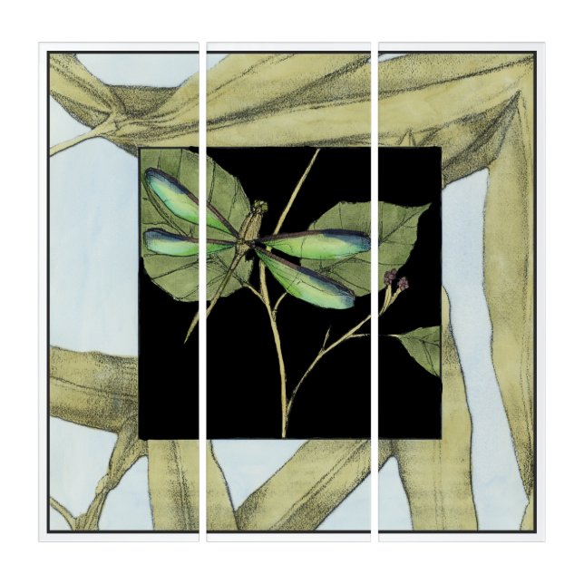Leaves with Dragonfly Inset by Jennifer Goldberger Triptych (Front)