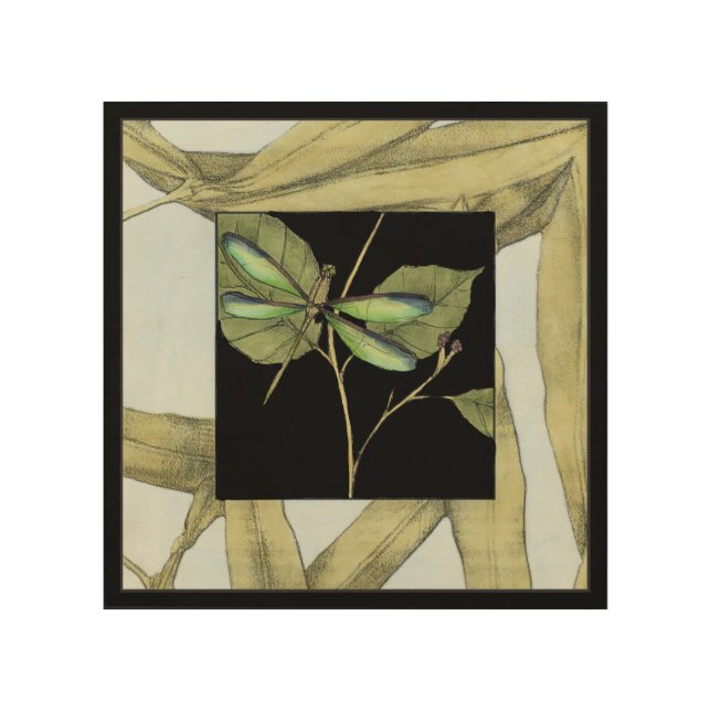 Leaves with Dragonfly Inset by Jennifer Goldberger Wood Wall Art (Front)