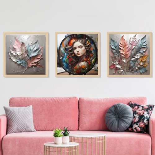 Leaves with pastol color and image of beauty wall art sets