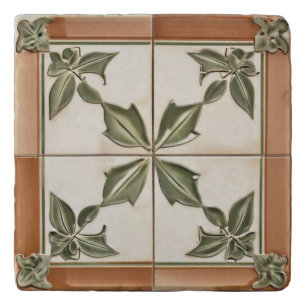 Leaves with Terracotta & Ivory Colors Tuscan Style Trivet
