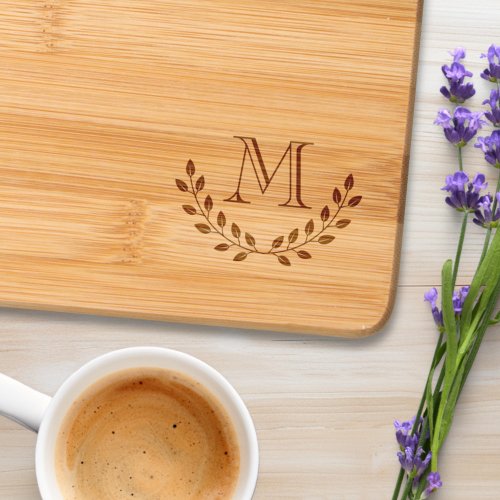 Leaves Wreath Double Branch Monogram Initial Cutting Board