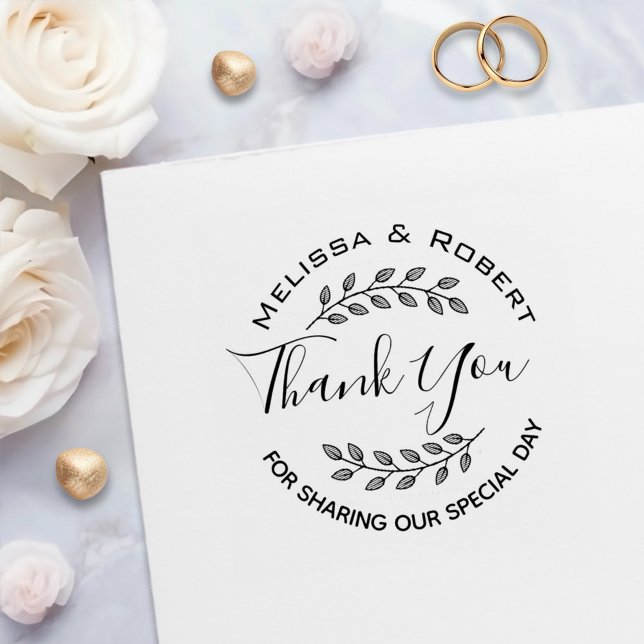 Leaves Wreath Modern Wedding Thank You Self-inking Stamp (Creator Uploaded)