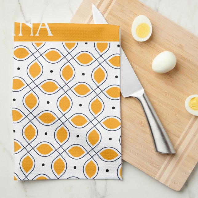 Leaves Yellow Black Minimal Pattern Kitchen Towel (Quarter Fold)