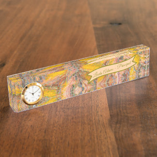 LEAVES/YELLOW, GREEN AND PEACHY PINK/PERSONALIZED DESK NAME PLATE