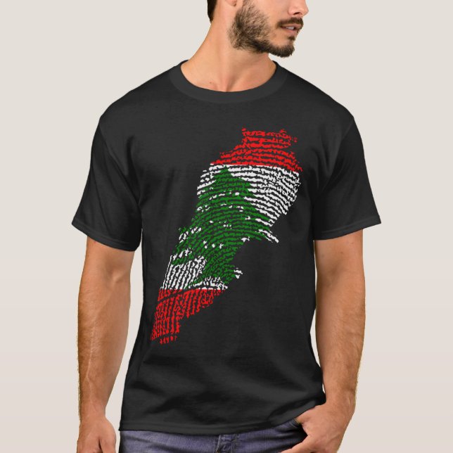 Lebanese Fingerprint Flag Support Protest Love Leb T-Shirt (Front)