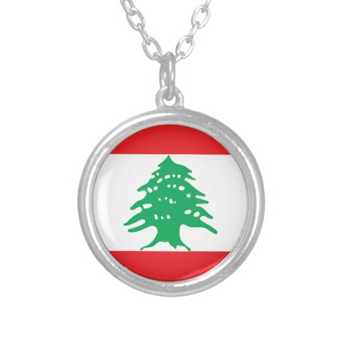 Lebanese Flag _ Flag of Lebanon علم لبنان Silver Plated Necklace