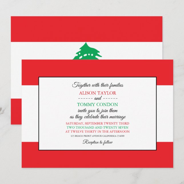 Lebanese Flag, Flag of Lebanon Wedding Invitation (Front/Back)