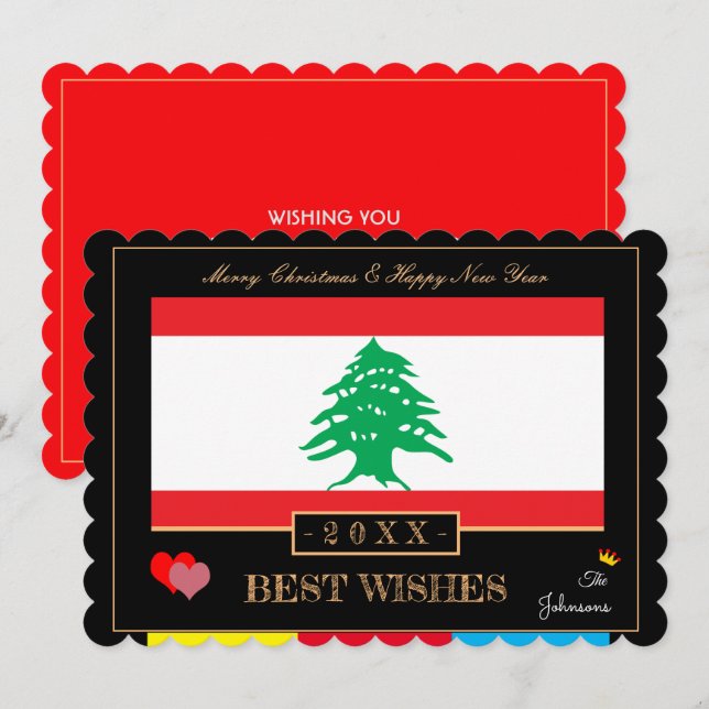 Lebanese Flag & Happy New Year/Best Wishes Card (Front/Back)