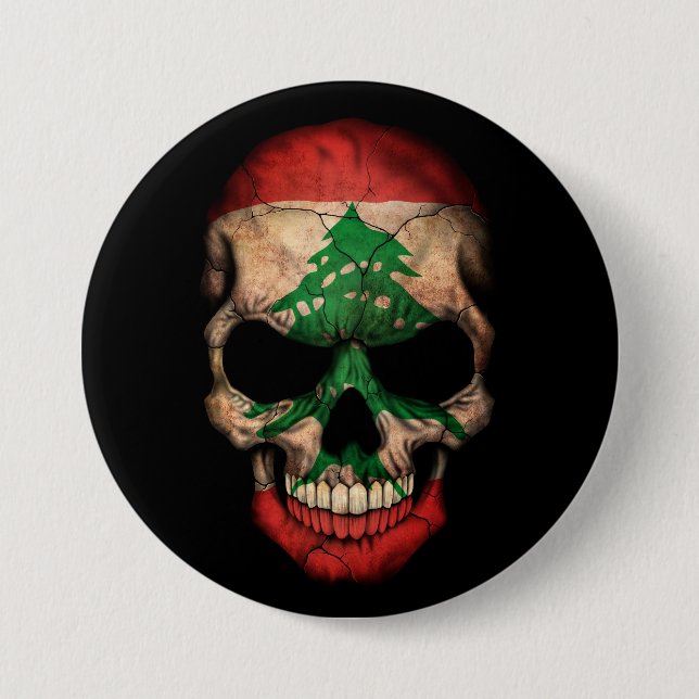 Lebanese Flag Skull on Black Button (Front)