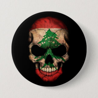 Lebanese Flag Skull on Black Button