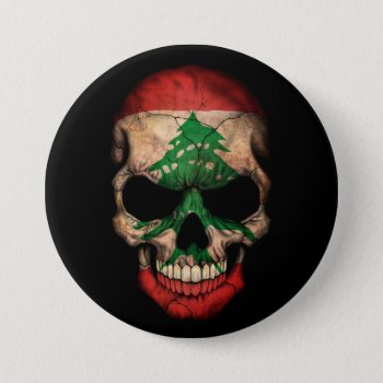 Lebanese Flag Skull On Black Button by JeffBartels at Zazzle