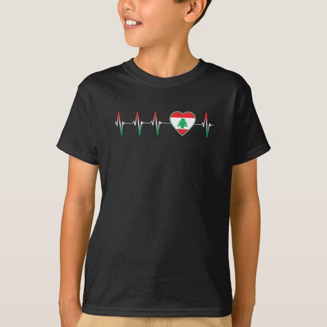 Lebanese Heartbeat I Love Lebanon Flag Heart Pride T-Shirt (Front)